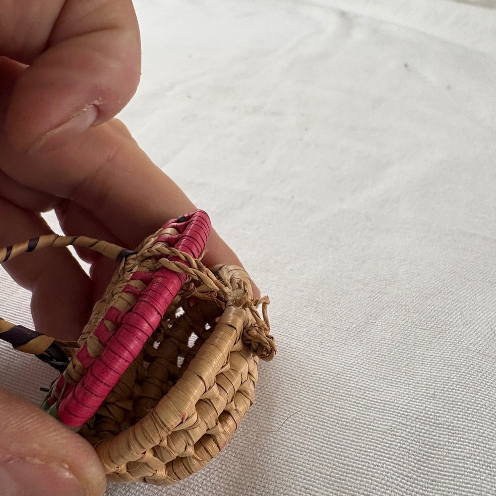 Vintage Native Arts Toluca Mexico Miniature Woven Baskets Set of 2 Coiled Straw - Picture 6 of 7